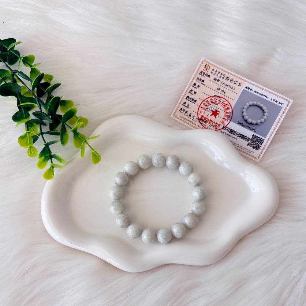 Authentic Jumbo Jadeite Beaded Bracelet Natural Green White Jade
48.46g